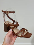Roberta Ankle Strap Block Heel Shoe Camel