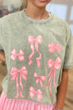 Coquette Bow Ribbons Pink Graphic Tee Green
