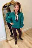 Foxcroft Alix Puff Sleeve Blouse Teal