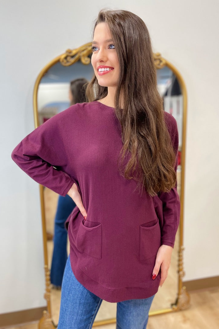 Tempo Paris Front Pocket Sweater Wine