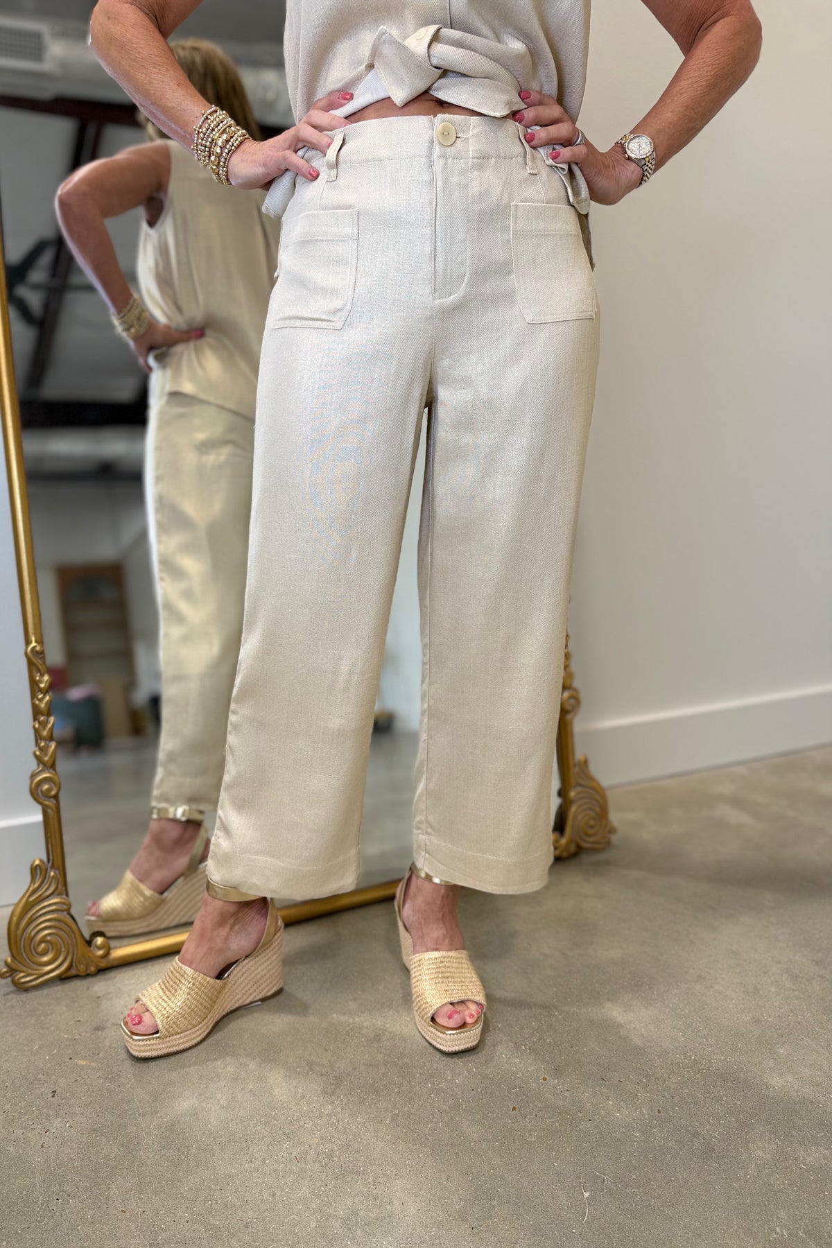 Renuar Straight Leg Ankle Pant Gold