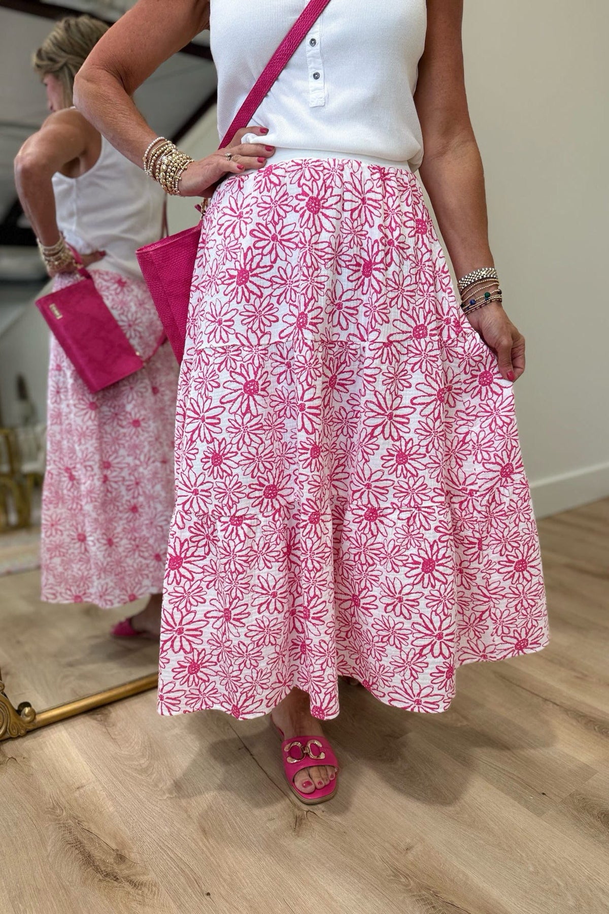 Joh Jaya Cotton Print Skirt Pink