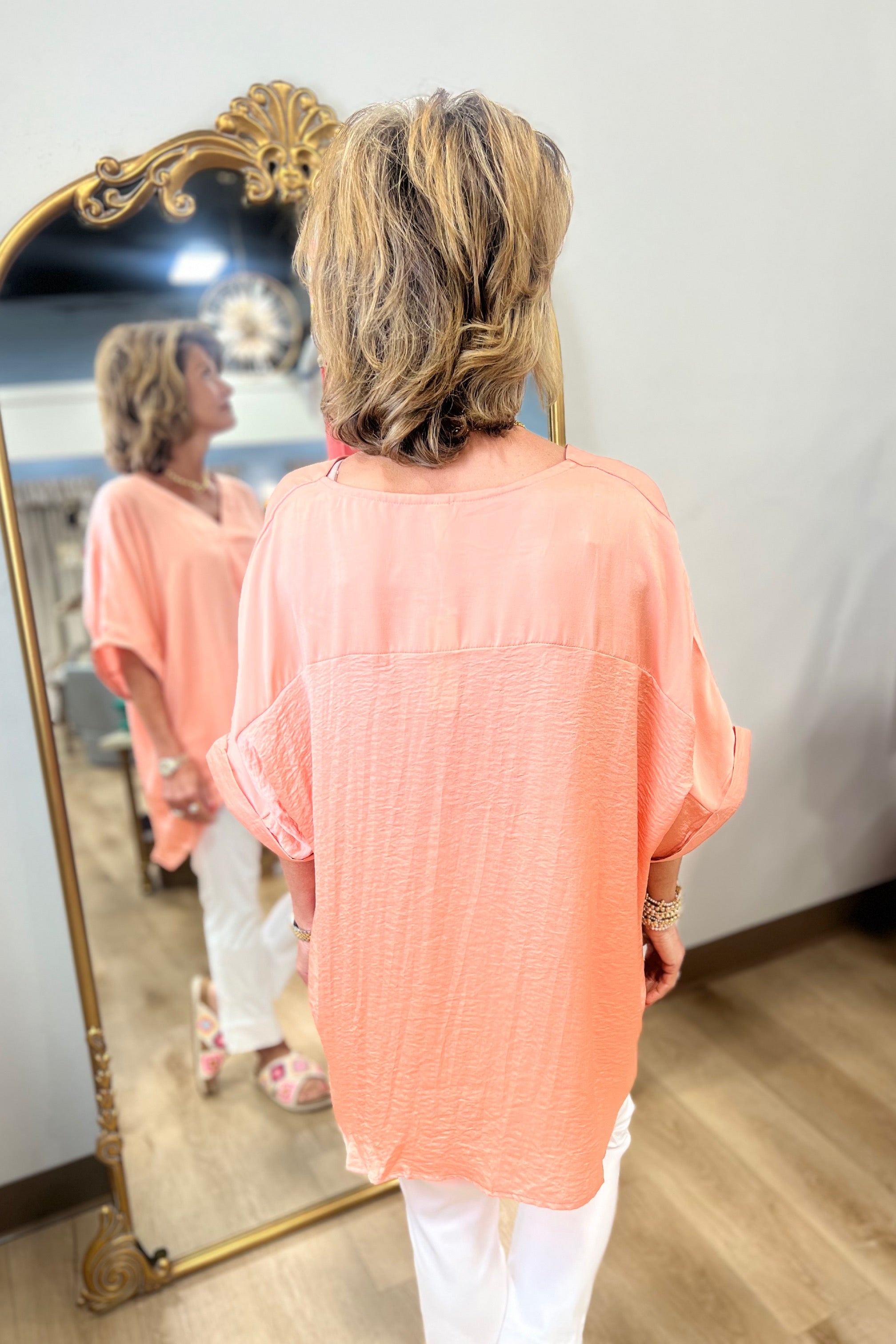 Victoria V Neck High Low Top Peach