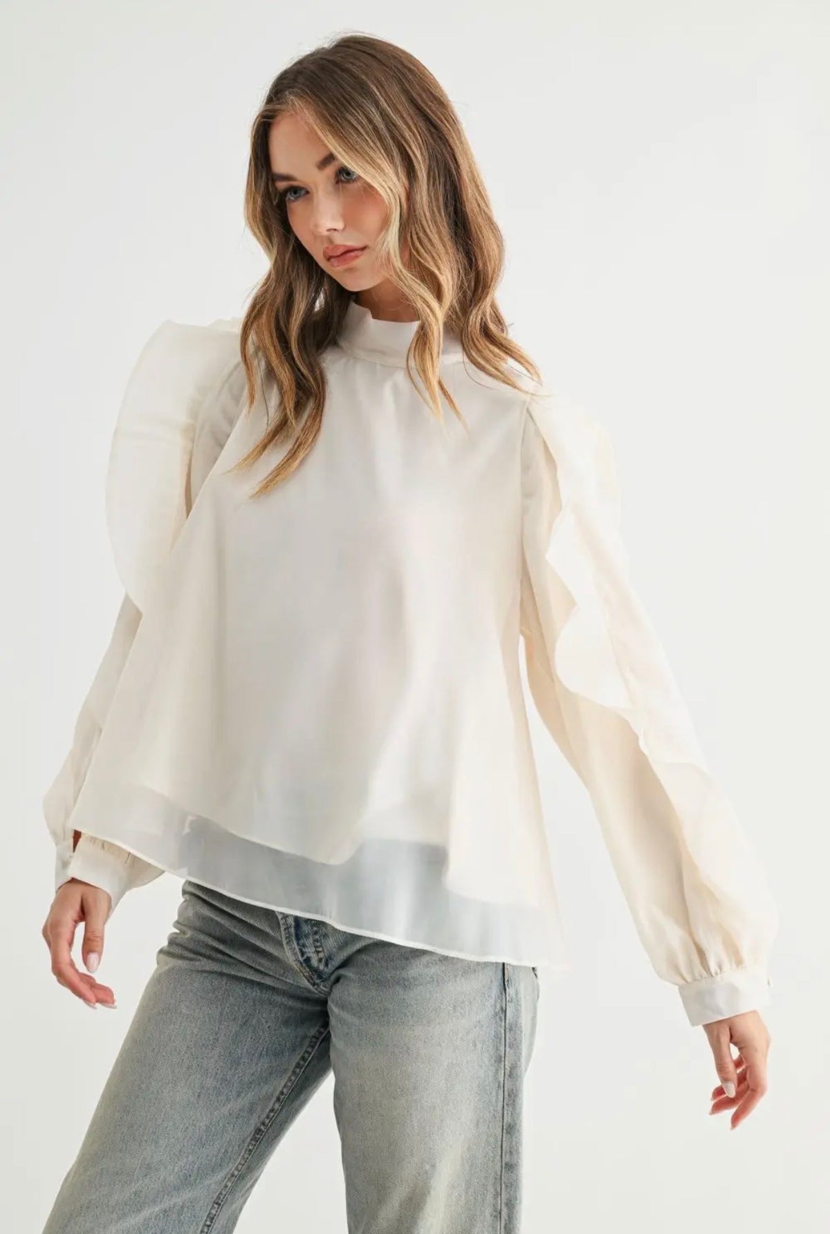 Joh Jermaine Ruffle Sleeve Blouse Cream