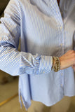 Renuar Button Front LS Blouse Blue Stripe