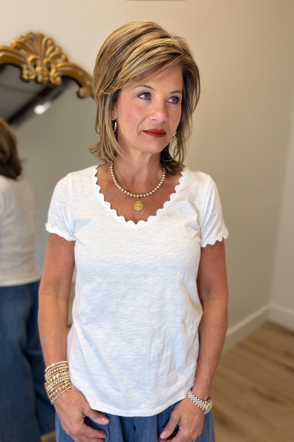 Dylan Ric Rac Trim Tee White