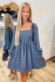 Tessa Textured Teal Woven Mini Dress