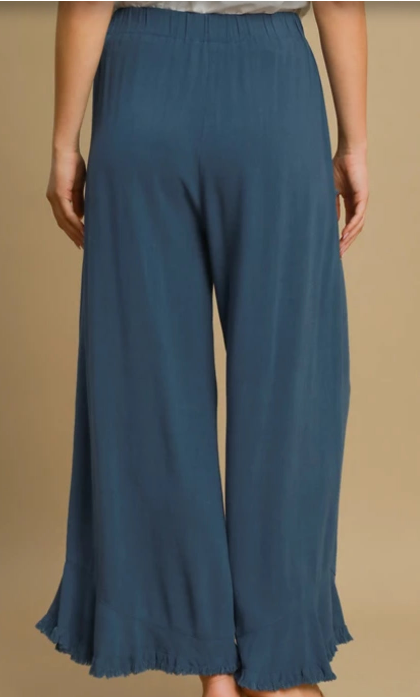 Umgee Linen Pant w Patch Front Pockets Slate Blue