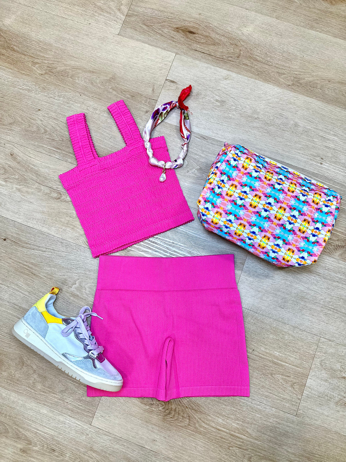 Ocean Drive Crinkle Tank Hot Pink