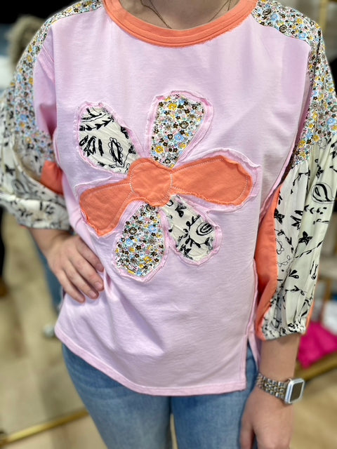 Dear Daisy Color Block Tee Pink