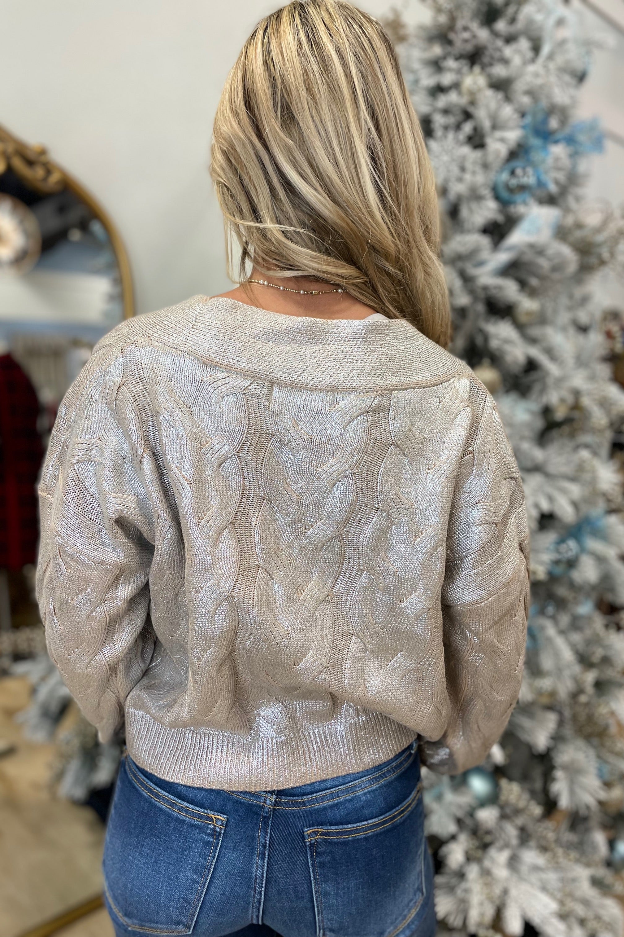 Abi Gold Foiled Crop Cardigan