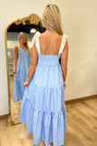 Soft Elegance Shoulder Tie Dress Sky