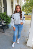 Northern Chill Contrasting Drop Shoulder Ruffle Sweater Grey