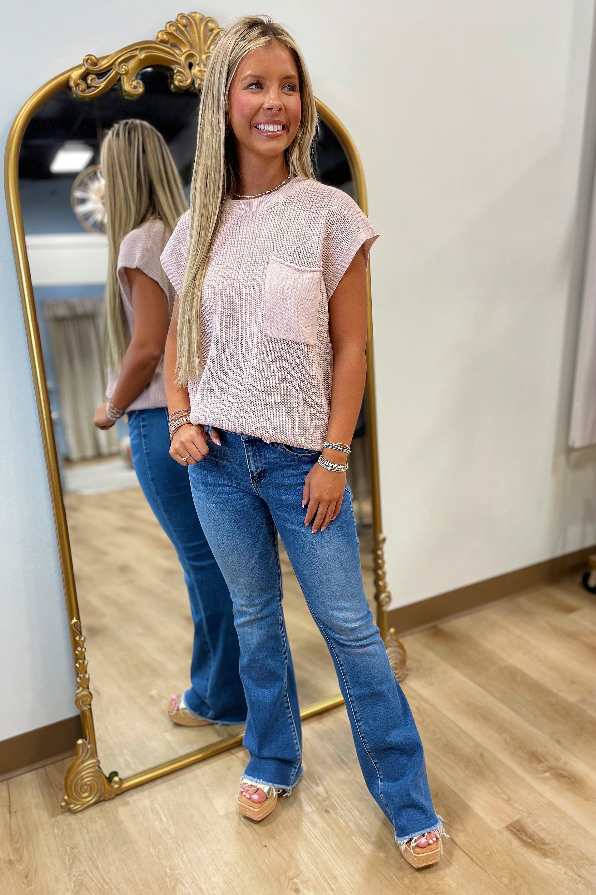 Juli Boxy Front Pouch Pocket Sweater Blush