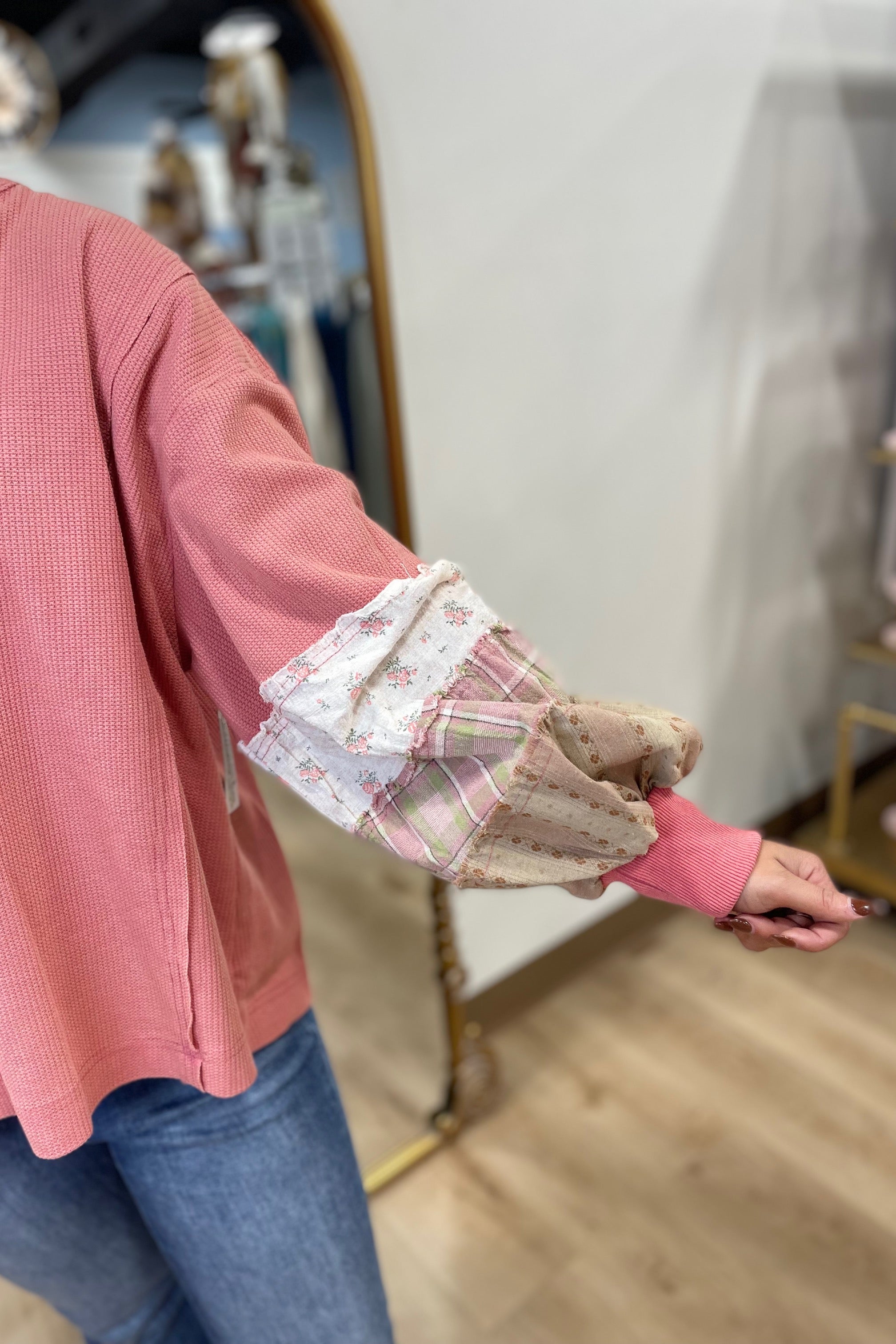 Rose Patch Sleeve Top Pink