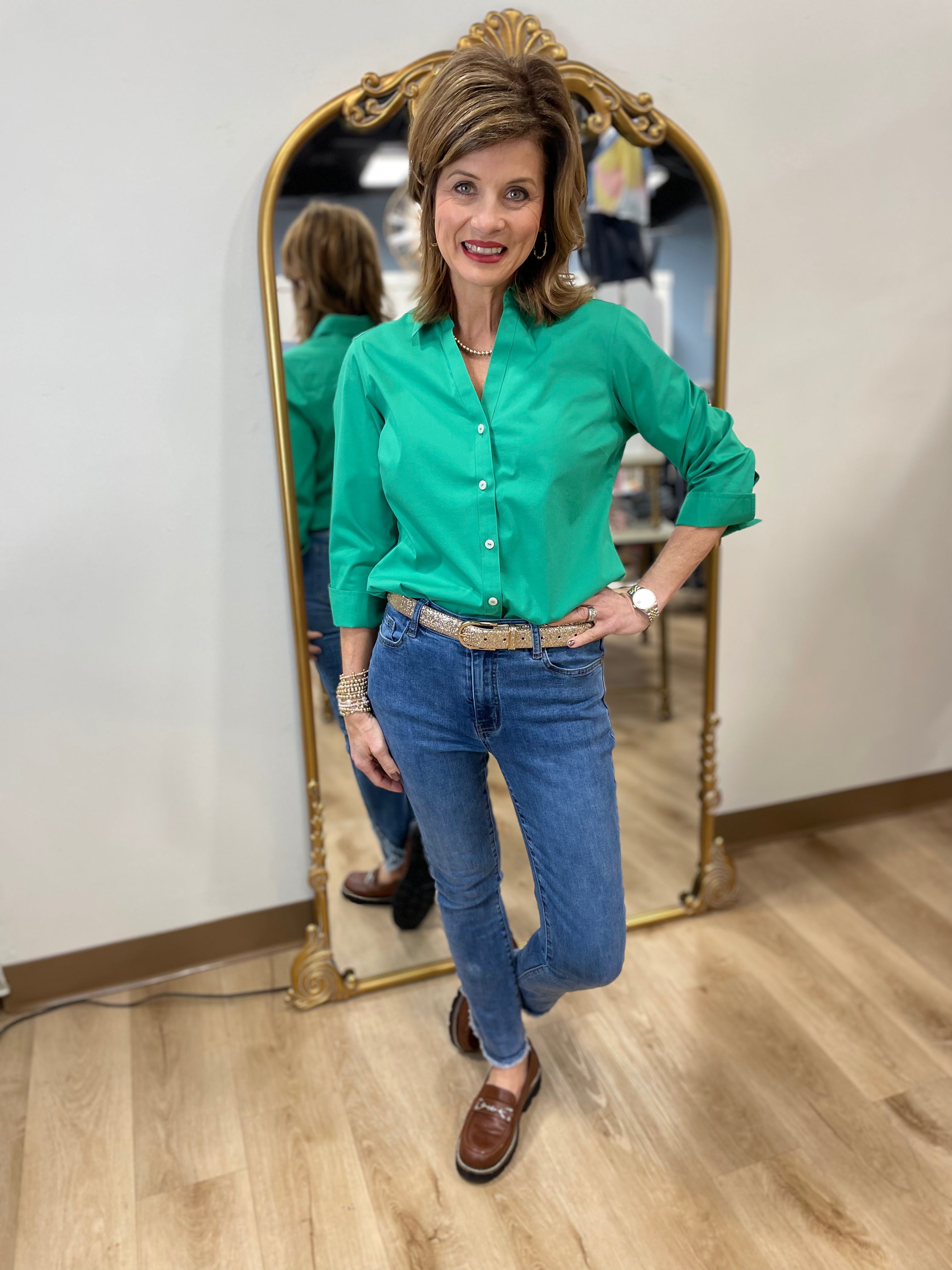Foxcroft Mary Stretch Shirt Green