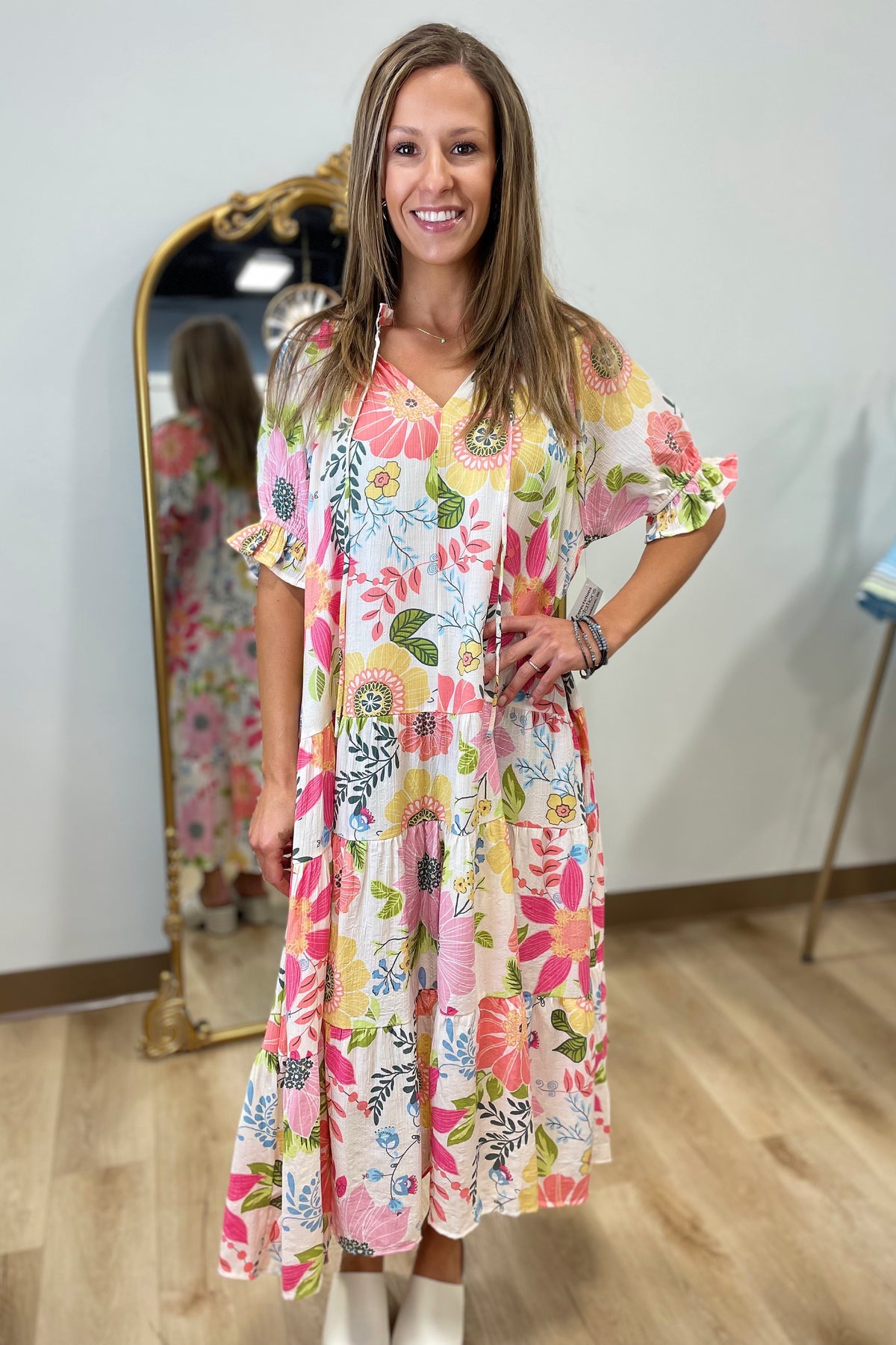 Spring Mix Short Sleeve Dress Natural