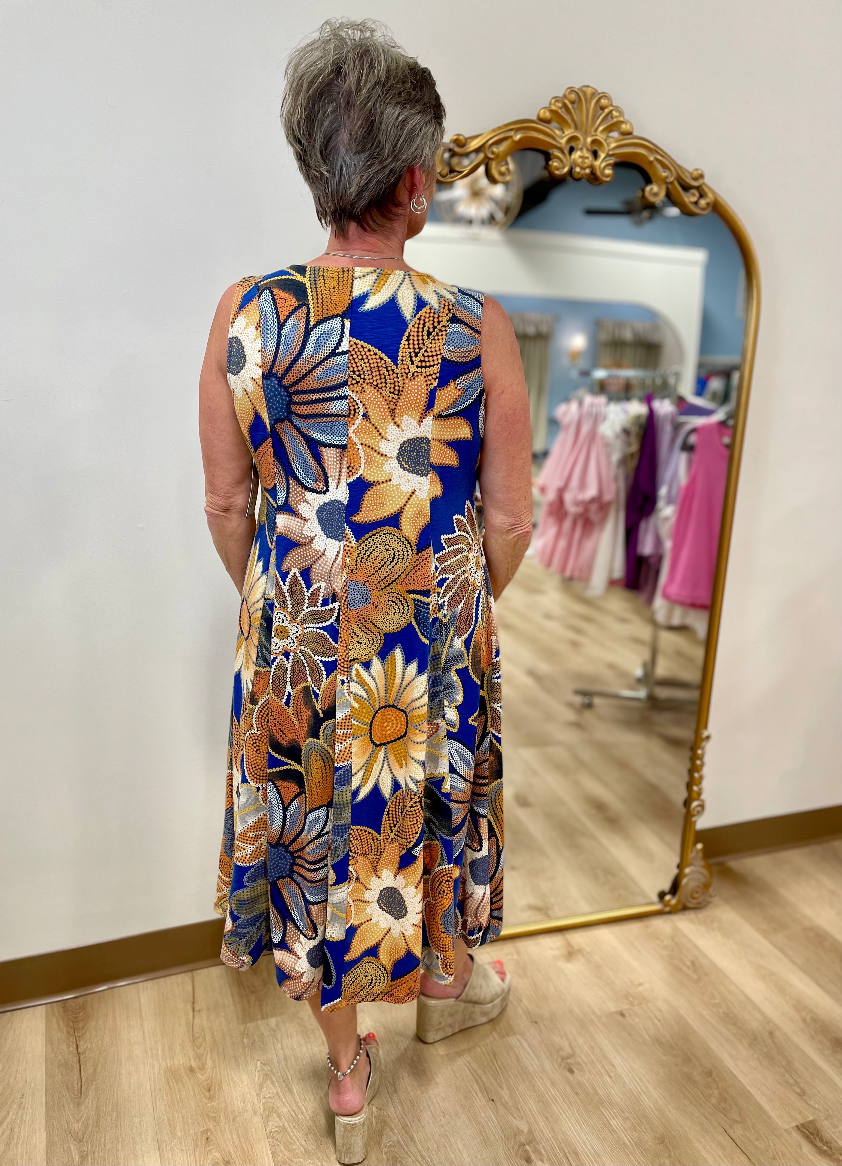 Multiples Scoop Neck Tank Dress Navy Multi