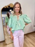 Quick Trip Bow Tie Top Sage