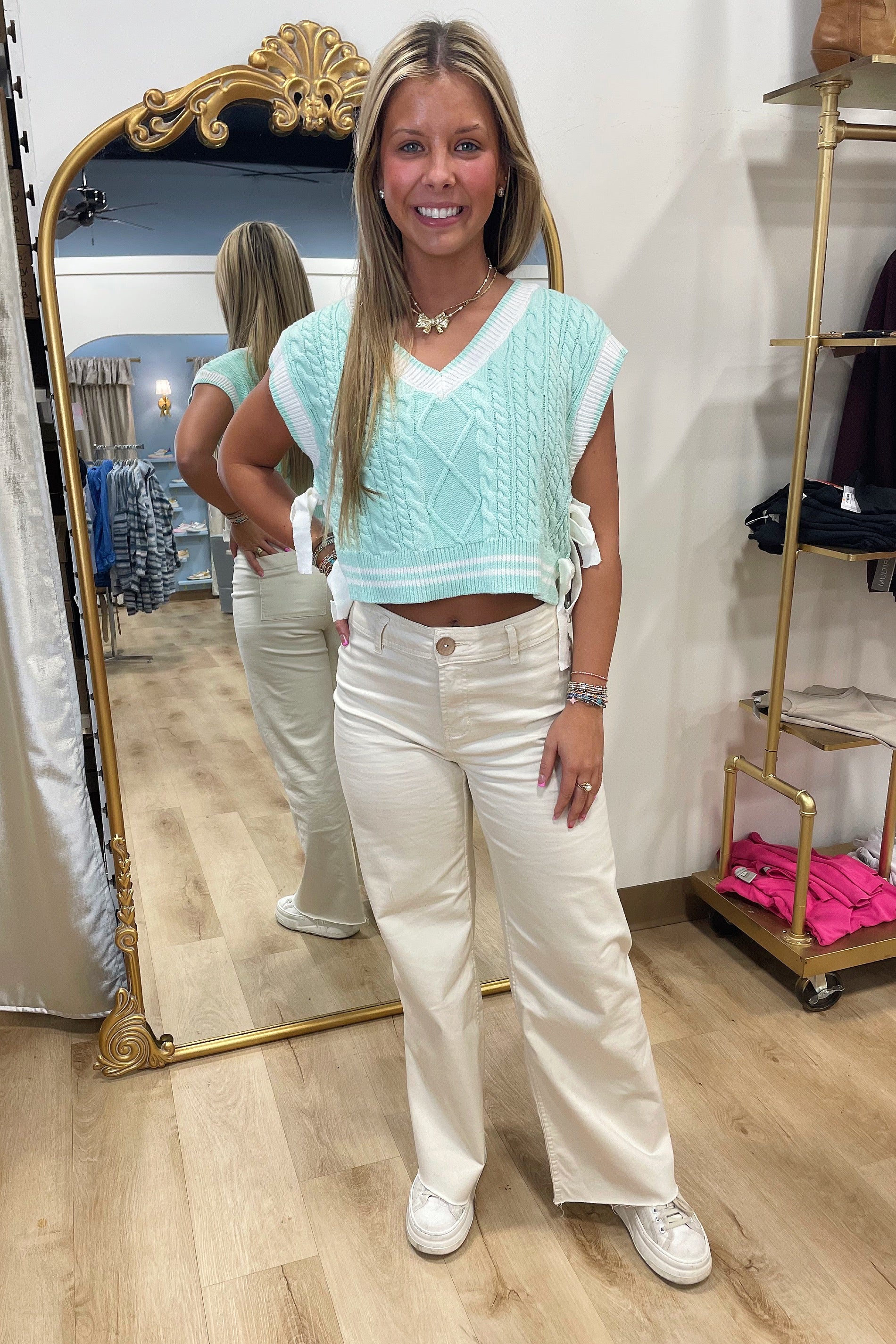 Daydream Knits Bow Sweater Vest Mint