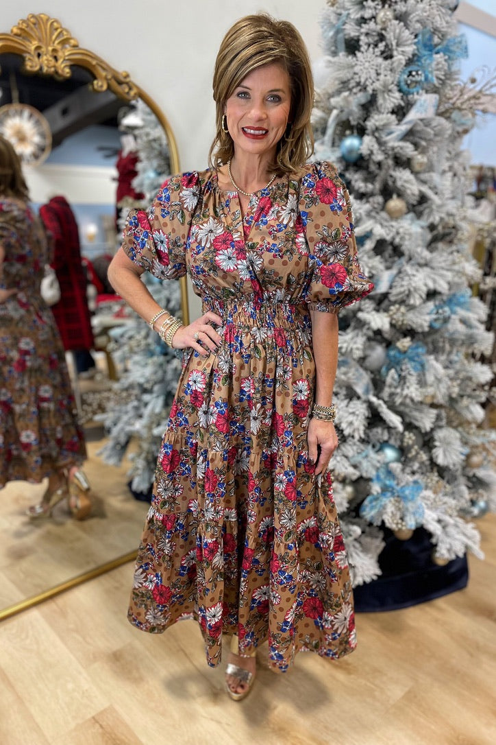 Umgee Brown Floral Mix Dress