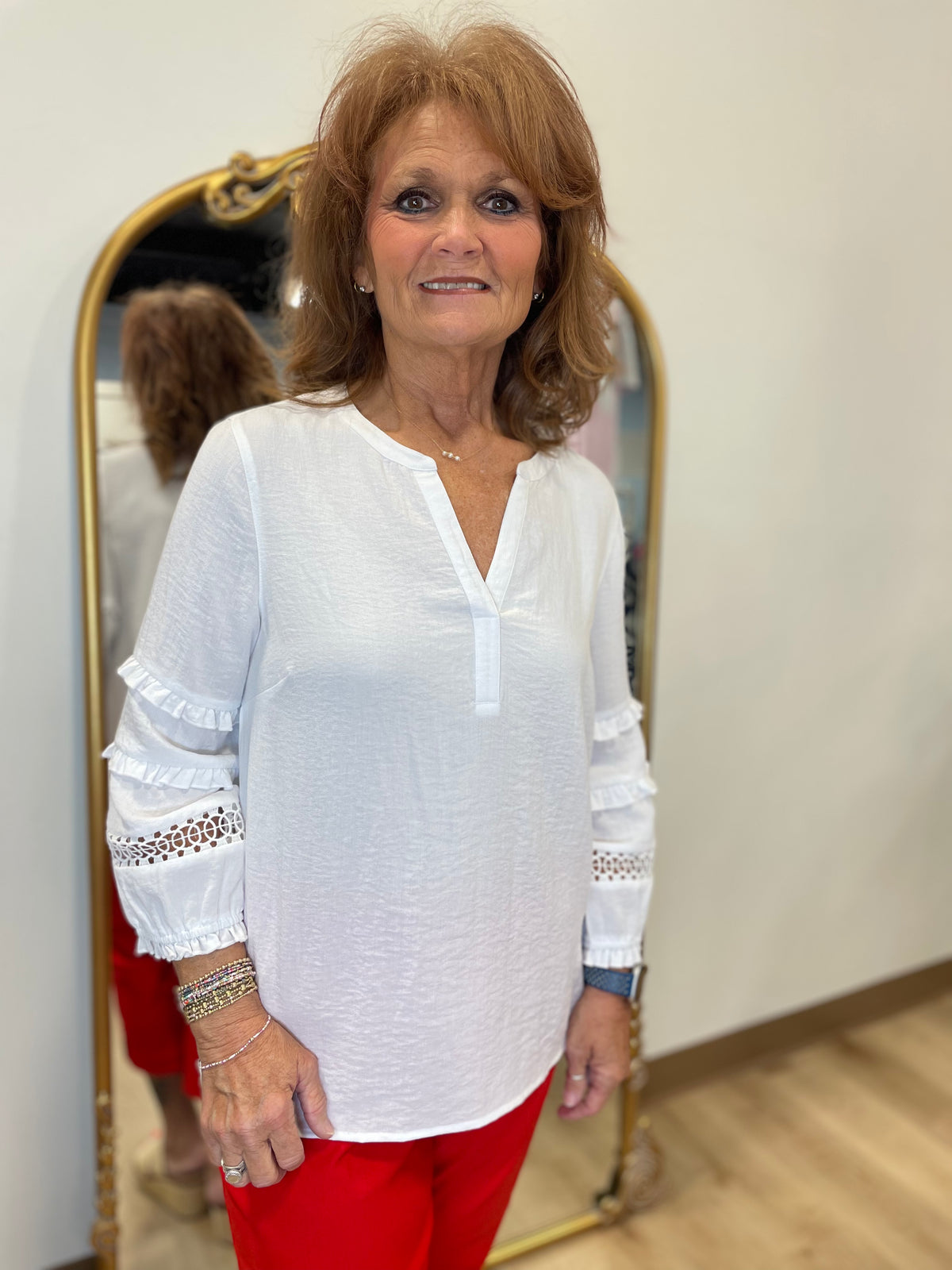 Multiples Band Collar Blouse White