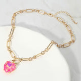 Chunky Heart Stone Cluster Toggle Pendant Necklace