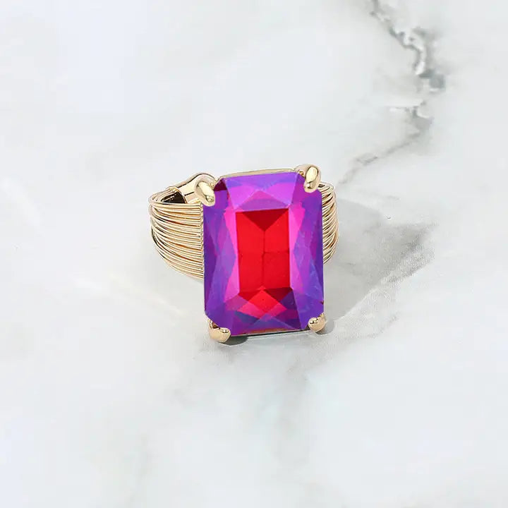 Emerald Cut Stone Adjustable Ring Various
