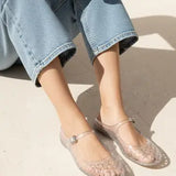 Nemo Jelly Mary Jane Flats Woven Lattice Mesh Shoes -clear