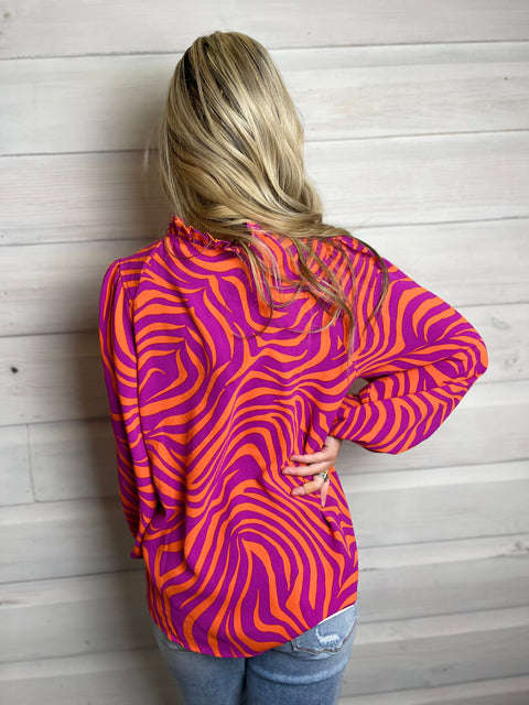 Lucy Long Sleeve Zebra Print Top Pink/Orange