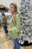 Trendy Side Slit Sweater Leek Green