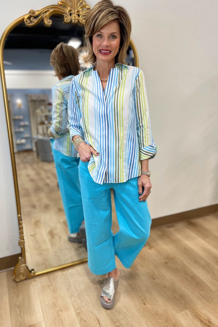 Foxcroft Taylor Ombre Stripe 3/4 Sleeve Shirt