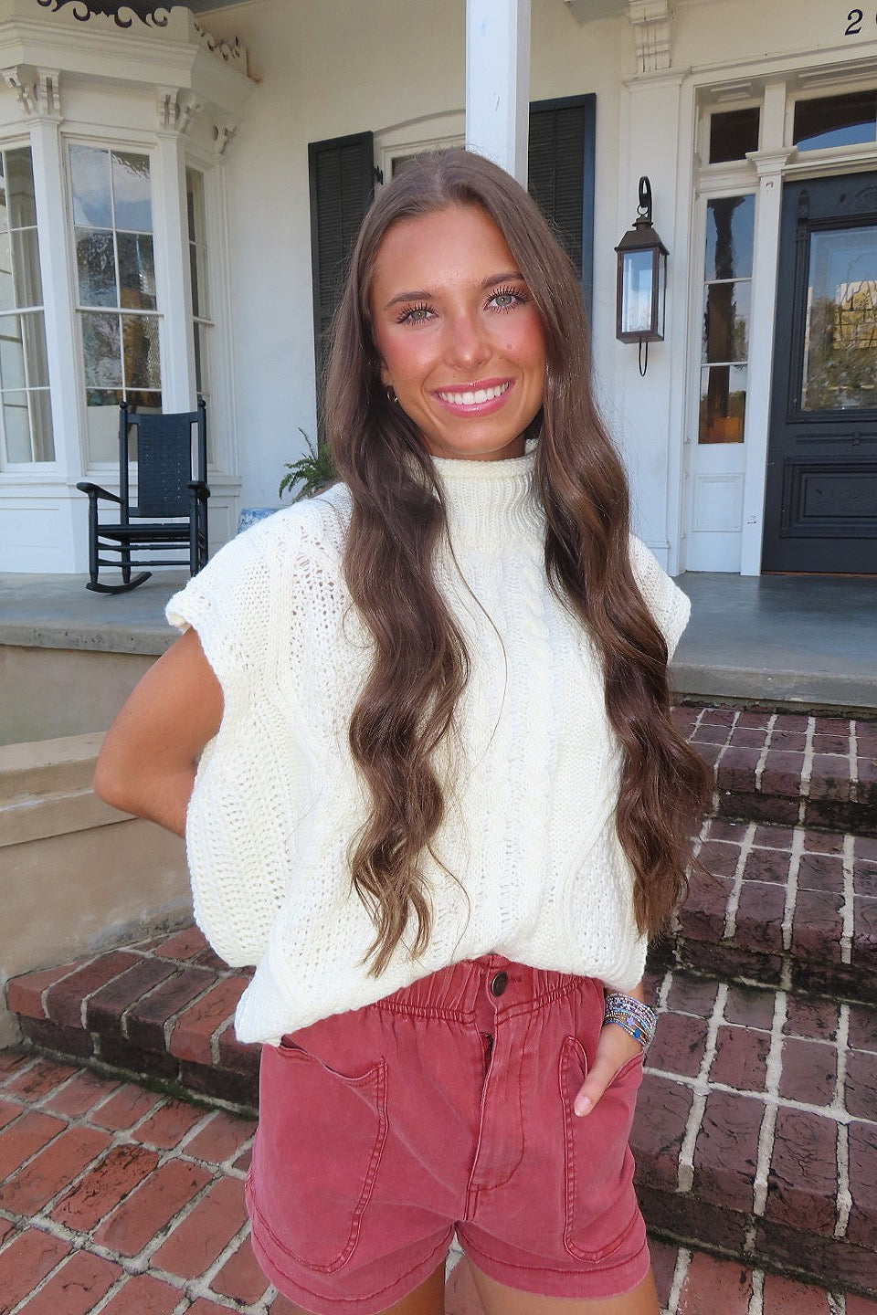 Spice Spice Baby Drop Shoulder Mock Neck Sweater Vest Cream