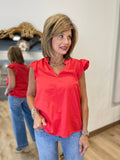 Dylan Gracie Ruffle Sleeve Top Red