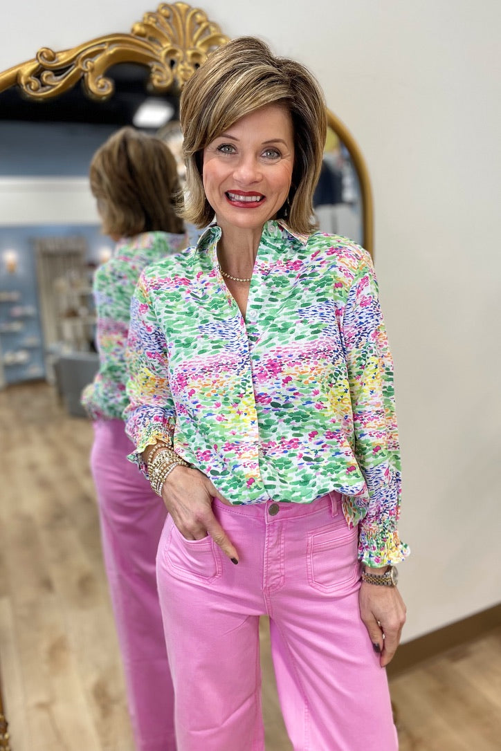 Foxcroft Olivia Floral 3/4 Sleeve Shirt
