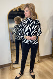 Charlie B Mock Neck All Over Jacquard Sweater Zebra