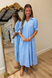 Umgee Gingham Gables Midi Dress Blue