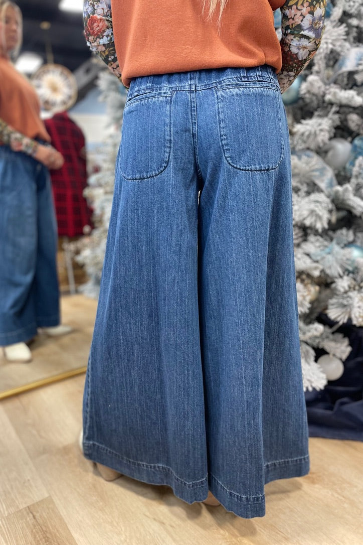 All Flare Wide Leg Jeans Dark Denim