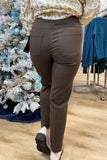 Multiples Textured Pull On Ankle Pant Chocolate