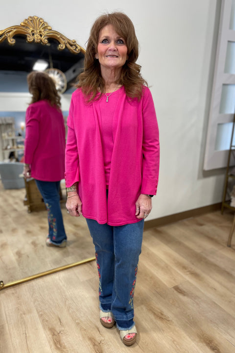 Multiples Open Front Sweater Fuchsia