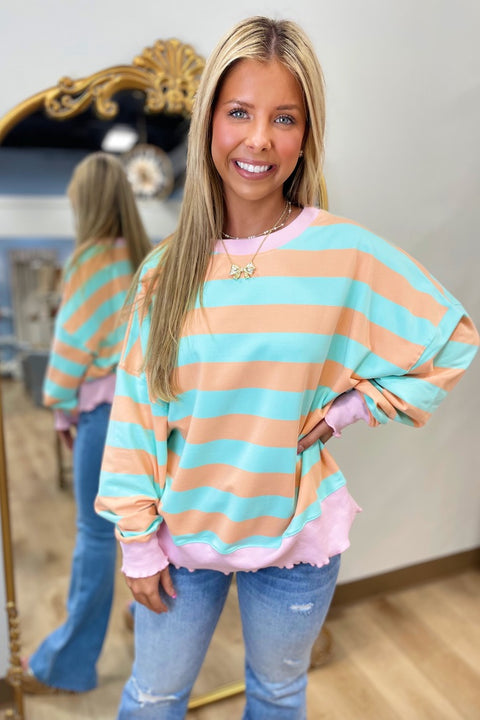 Better Together Striped Pullover Mint/Orange