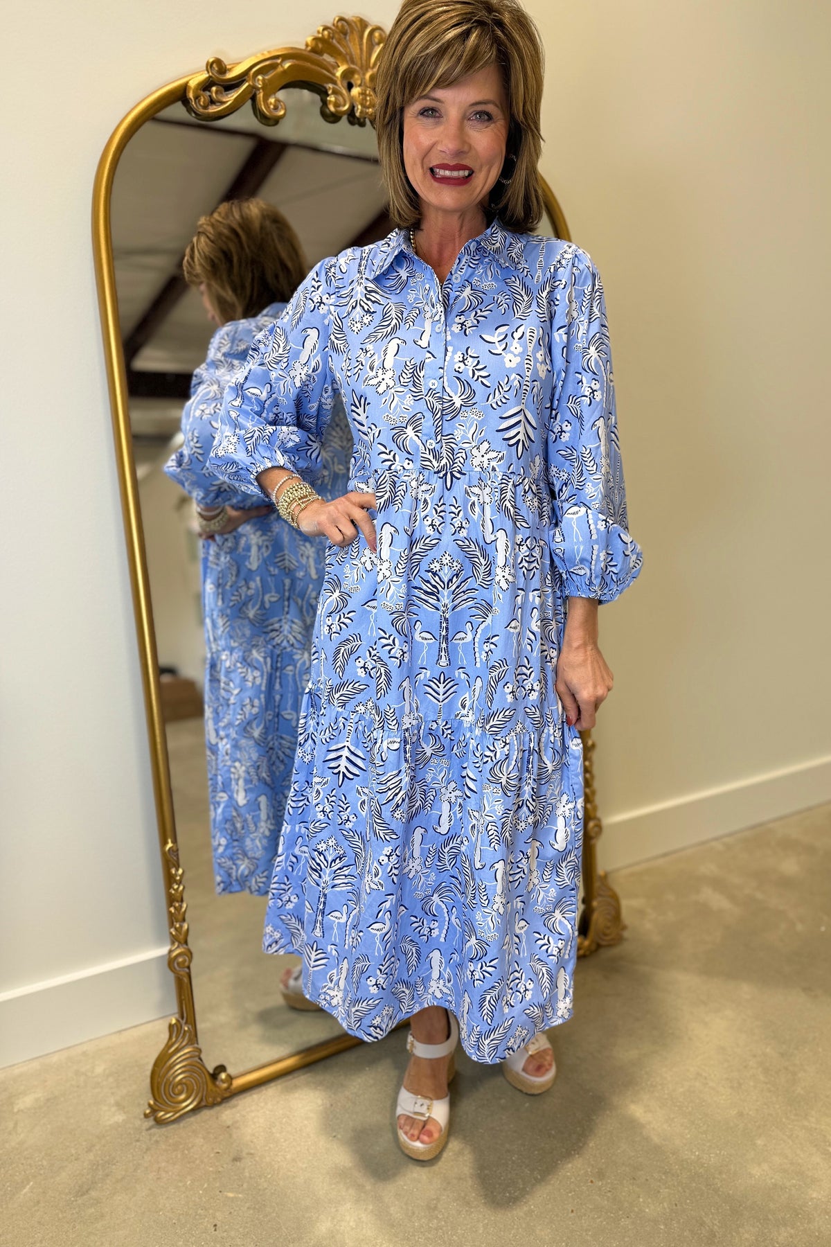 Mudpie Booker Midi Dress Blue Print