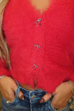 Feeling Festive Eyelash Cardigan w Bow Buttons Red