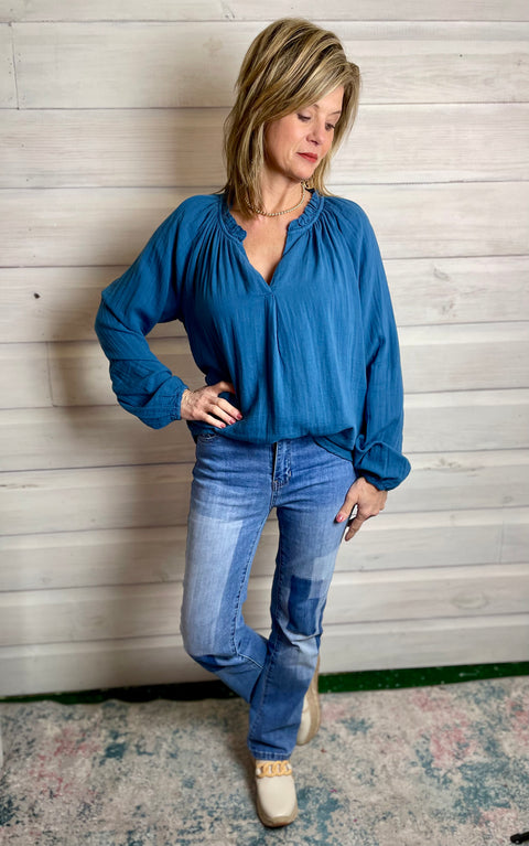 Dylan New Peasant Top Galaxy Blue