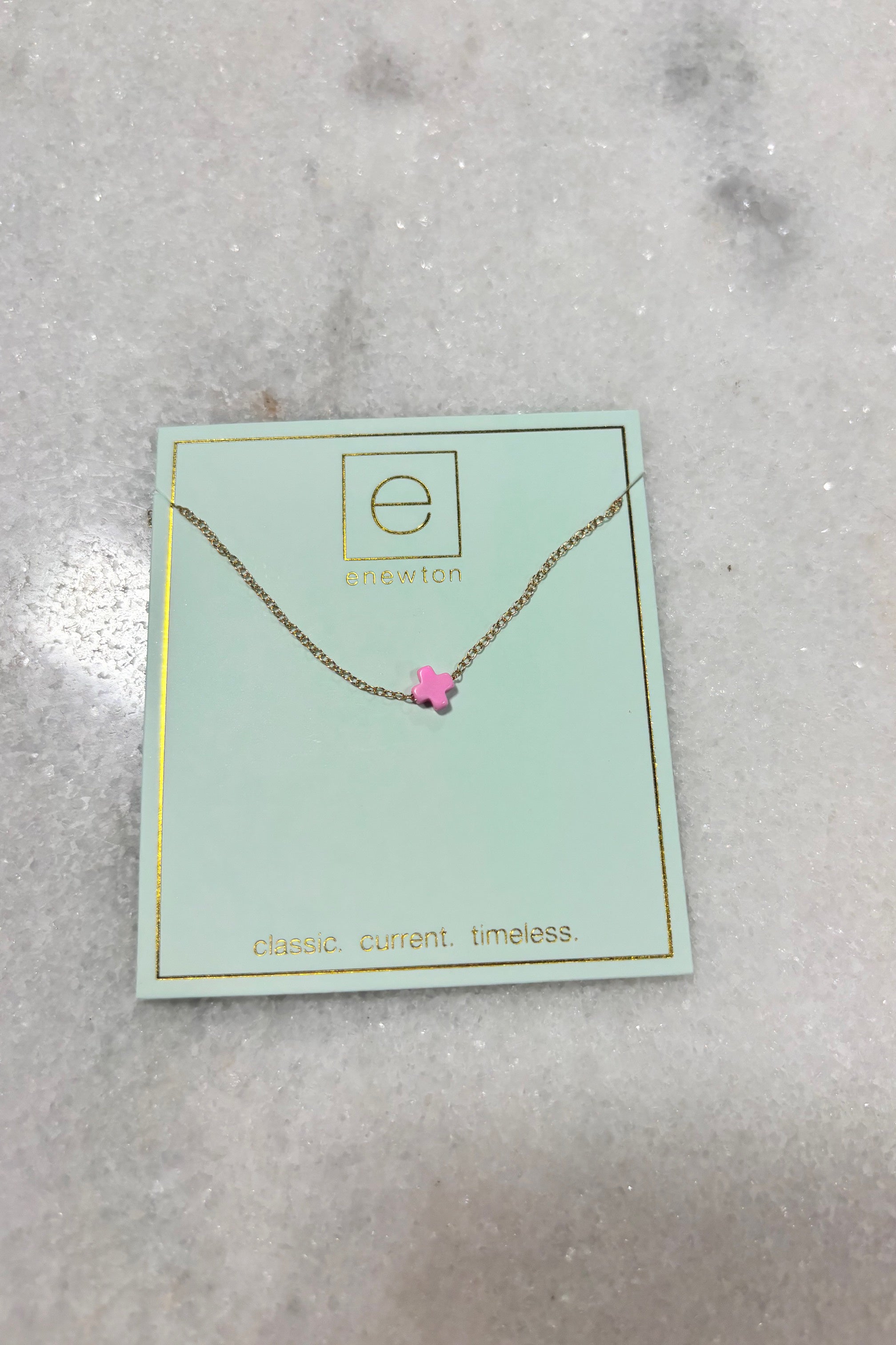 E Newton 16" Signature Cross Small Necklace Bright Pink