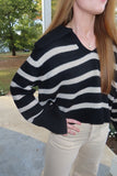 Harvest Hues Striped Collared Sweater Black