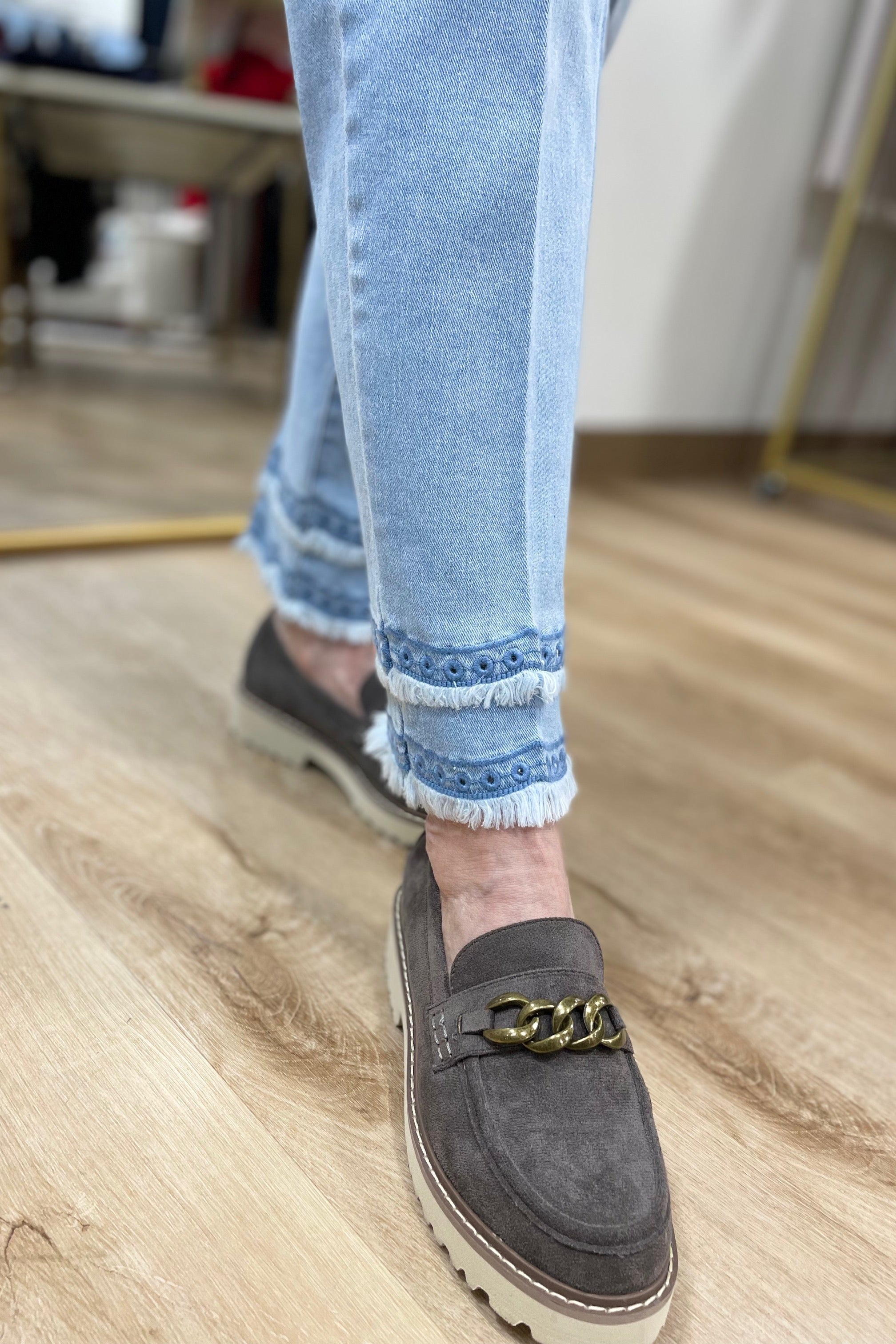 Multiples Eyelet & Fringe Hem Jean