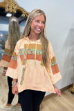 Plaza Taupe 3/4 Sleeve Print Mix Hoodie Cantaloupe
