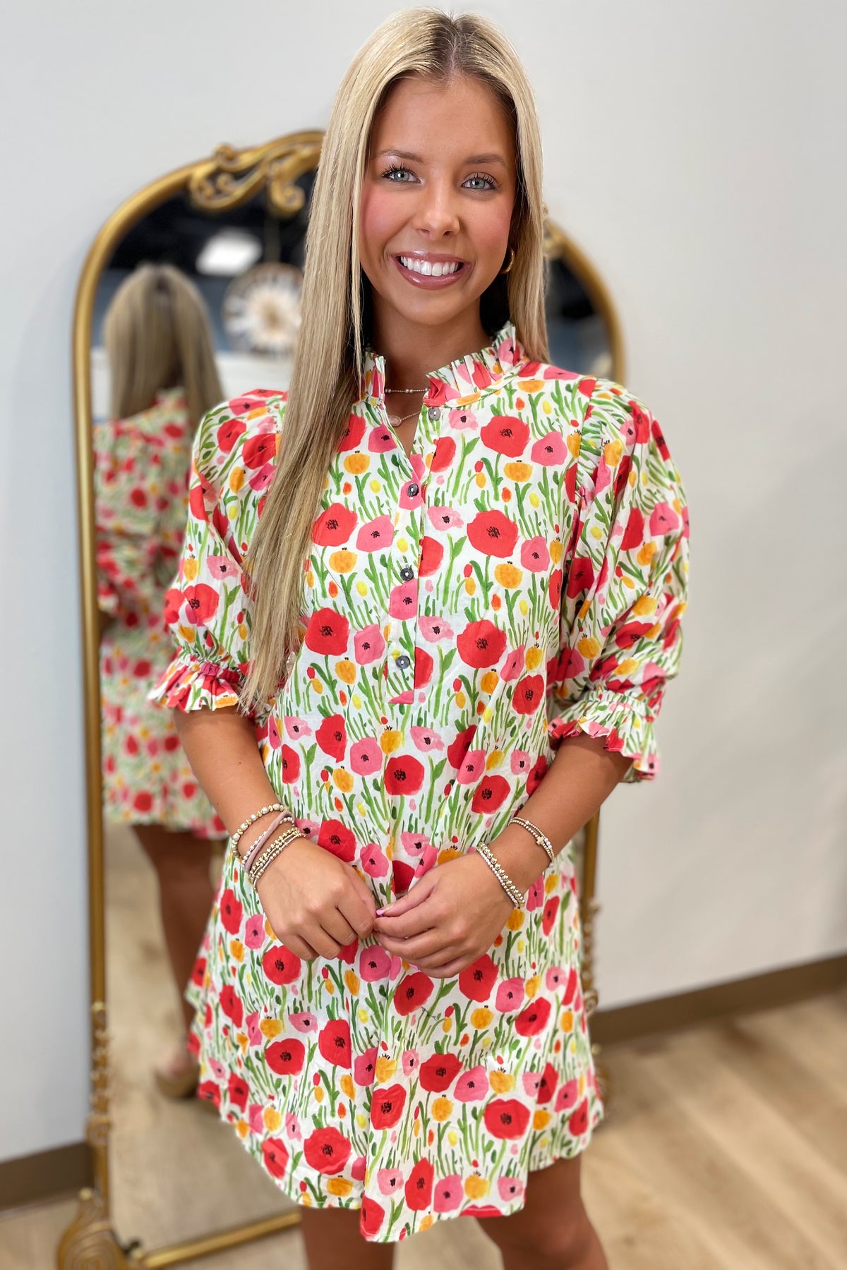 Flourishing Poppies Swing Dress Red