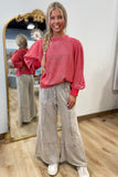 Fall Familiar Bubble Sleeve Sweater Boho Red